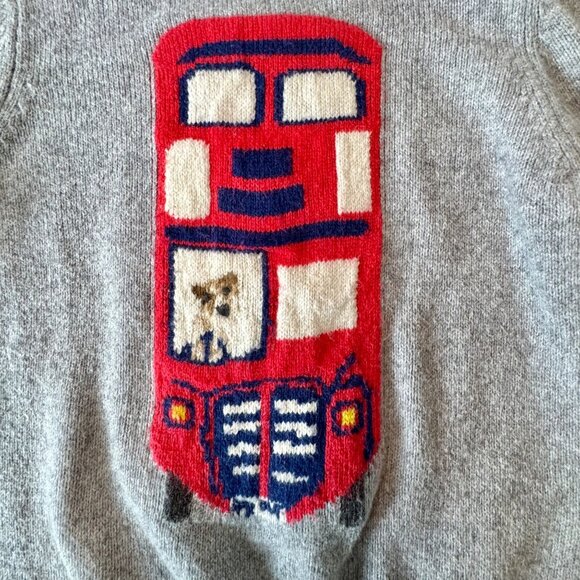 MINI BODEN London Double Decker Bus Sweater Boys 3-4 Gray Red Cotton Unisex - Picture 3 of 8